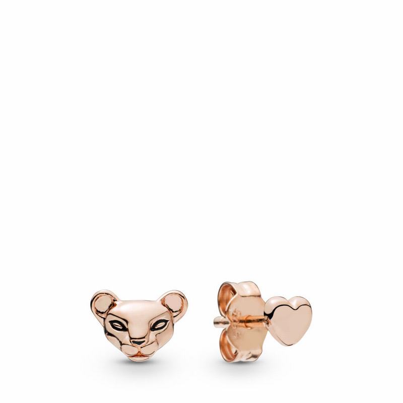 Pandora Rose™ Lion Princess & Heart Stud Earrings - Pandora Rose/Enamel/Black - Canada | DE5673KW